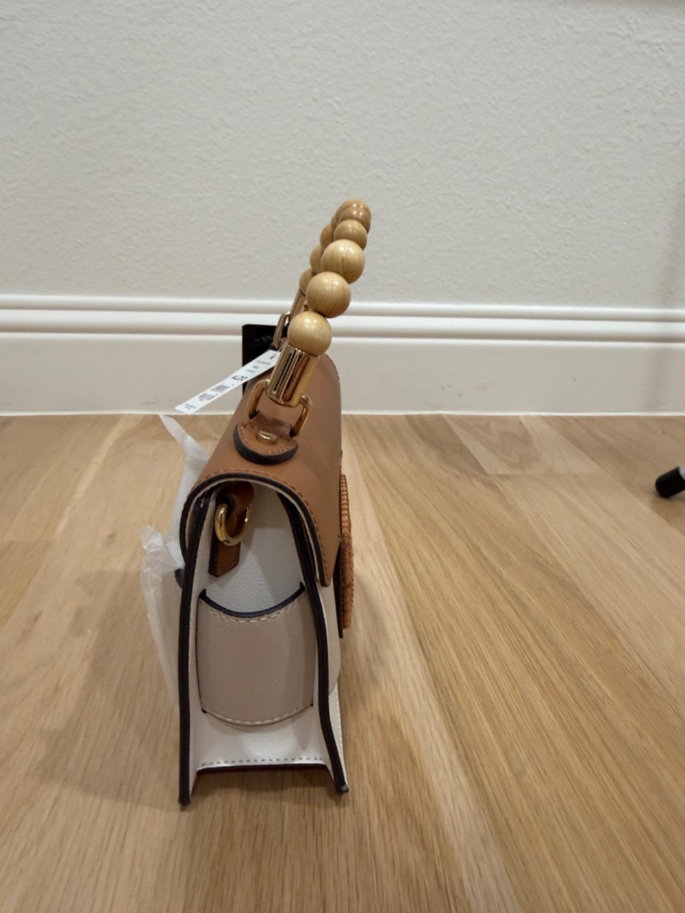 Aldo Two-Tone Tan and Cream Beaded-Handle Satchel - Picture 3 of 3